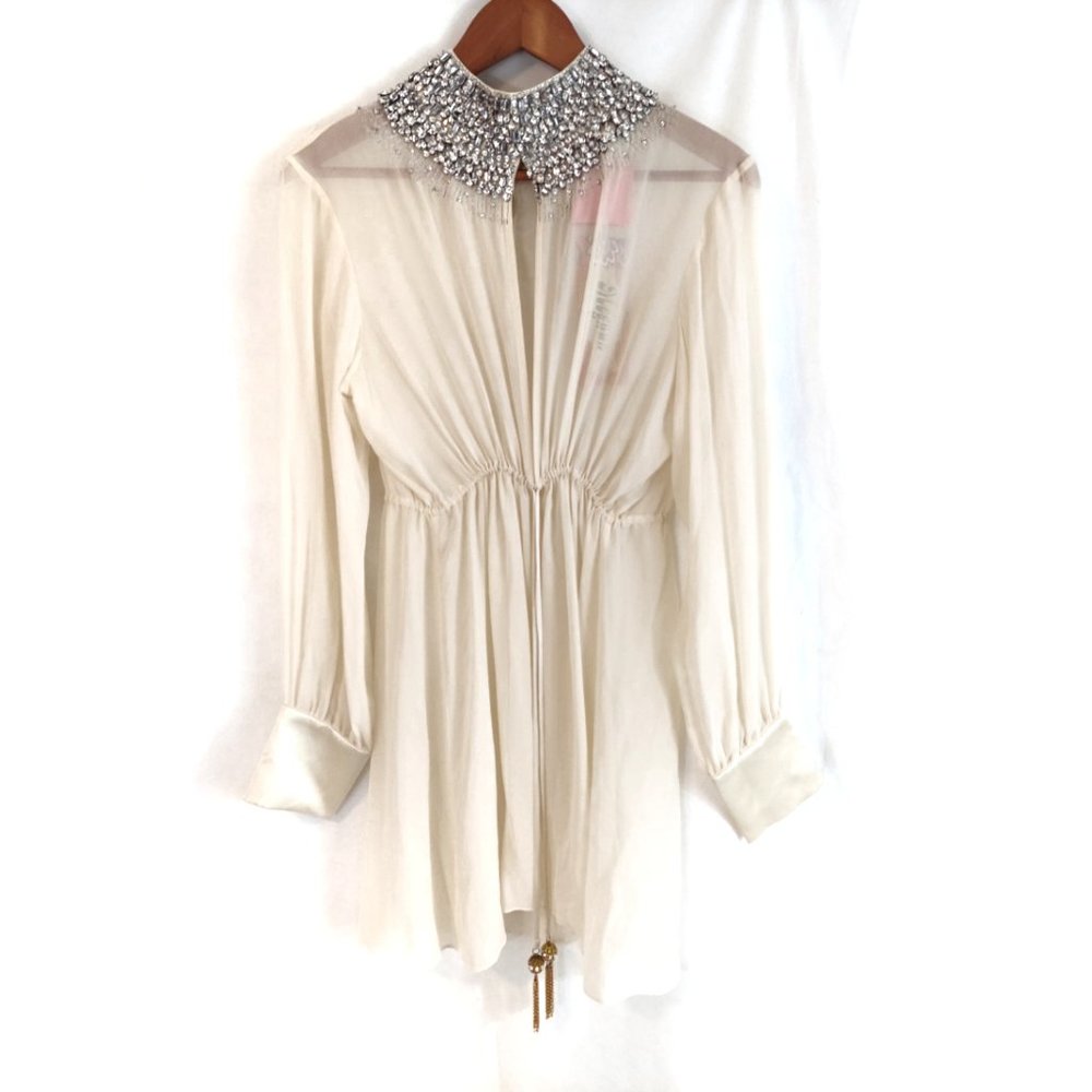MEGHAN Luxe Silk Chiffon Rhinestone Tunic cover up Dress